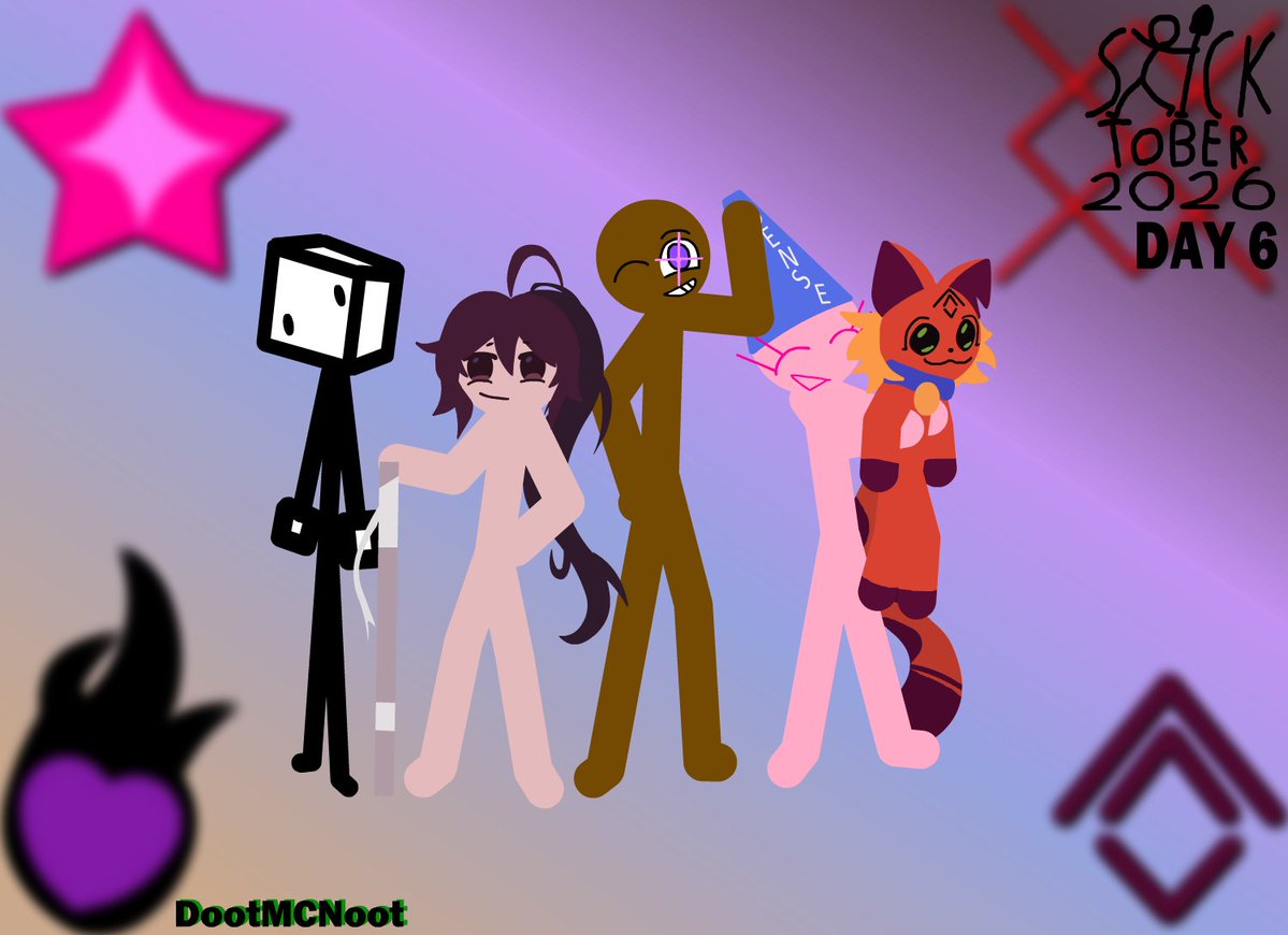 DootMCNoot's tweet photo. STICKTOBER2026 DAY6: FAVORITE FACTION/GROUP

STARSHOT!!!!!!!!!!!!

THE GROUP OF SILLIESSSSSS!!!!!

even though it's somewhat rushed?
i'm really proud of this one ngl!!!, especially on drills and Tobi heh :3

#Starshot #Sticktober2026 #Sticktober #StickfigureOc https://t.co/9cCIm7YY2a