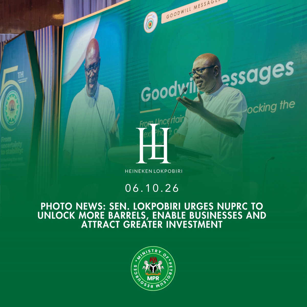 senlokpobiri's tweet photo. PHOTO NEWS:

Sen. Lokpobiri addresses guests at the 5th Anniversary of the @NUPRCofficial, highlighting milestones in drilling, production, investment, and the growth of Nigeria’s upstream sector. https://t.co/VToykeEpD3