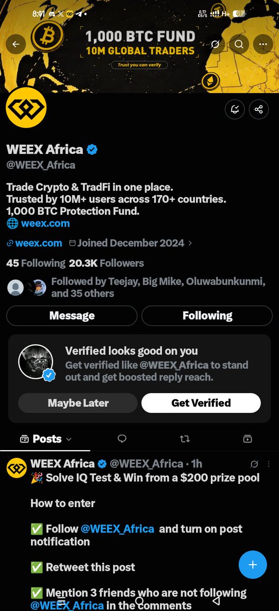 Penny00761's tweet photo. @WEEX_Africa 1 + 5 → 1 × (5 + 1) = 6
2 + 6 → 2 × (6 + 1) = 14
3 + 7 → 3 × (7 + 1) = 24

5 + 1 → 5 × (1 + 1) = 10
@EbiTony21 @penny0041 @smalling004
#WEEXIQTest https://t.co/N3V4ZthpNb