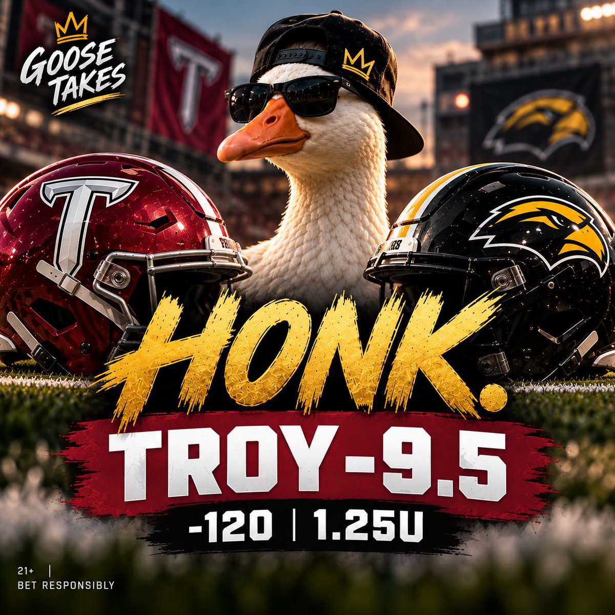 GoosesTakes's tweet photo. HONK. 🪿

TROY -9.5 (-120) — 1.25U 🔥

We’re 10-1 over the last 3 days. 📈💰

Going for 11-1 tonight.

Full breakdown below 👇🪿

LIKE IF YOU'RE TAILING ❤️

FOLLOW + 🔔 BEFORE KICKOFF. https://t.co/dPMLC6Ylxu