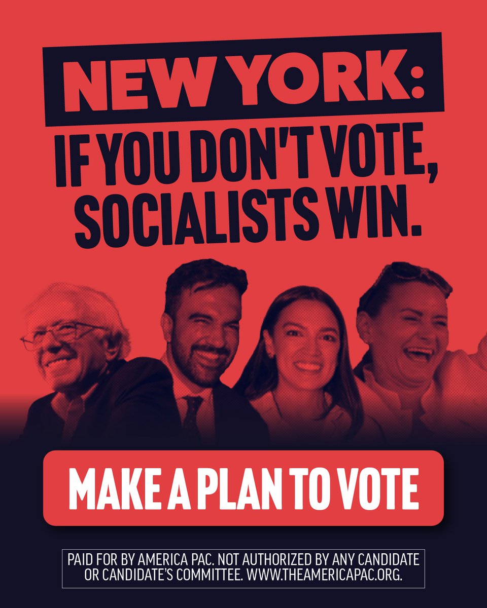 america's tweet photo. New York: if you don’t vote, the socialists win. It’s that simple. They’re counting on you to skip this election. Don’t hand them a win. Make a plan to vote by November 3rd.