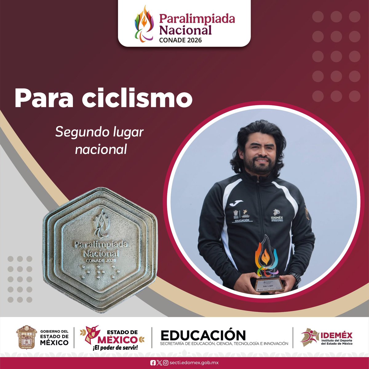 secti_edomex's tweet photo. ¡El #TalentoMexiquense brilla en la #ParalimpiadaNacional CONADE 2026! 🥈

🤩 La delegación mexiquense obtuvo el segundo lugar nacional en para ciclismo. 🚴 

¡Muchas felicidades a cada uno de nuestros campeones y a sus entrenadores! 👏🏻

#ElPoderDelDeporte https://t.co/VuoqKqw9Ib