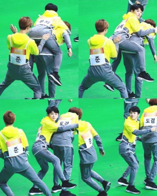 cheolhanglazer's tweet photo. jun slapping woozi's ass and running away cracks me up so bad https://t.co/Xeis6Gbkkq