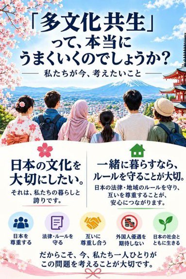 Emimaru315Ruri7's tweet photo. 皆さま、回覧お願いします🙏

日本を崩壊させる
移民政策に断固反対🚫🙅
多文化共生は無理です‼️‼️

#移民政策断固反対
#不法移民強制送還
#移民はもういらん https://t.co/q4KIwlf4pl