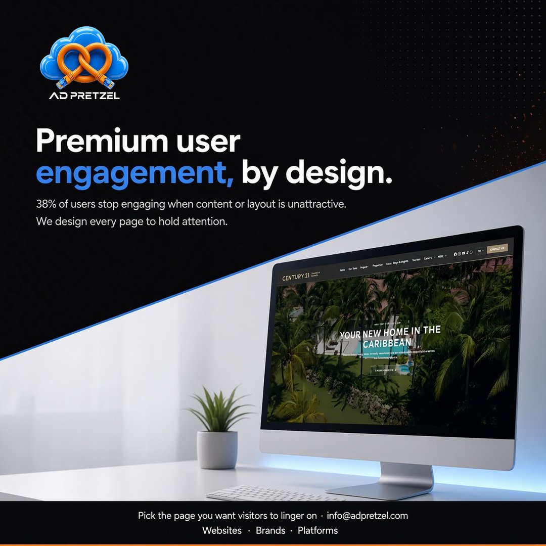 AdPretzel's tweet photo. 38% of users stop engaging when content or layout is unattractive. We design every page to hold attention. Pick the page you want visitors to linger on: info@adpretzel.com #UXDesign https://t.co/A5MqRZLXrf