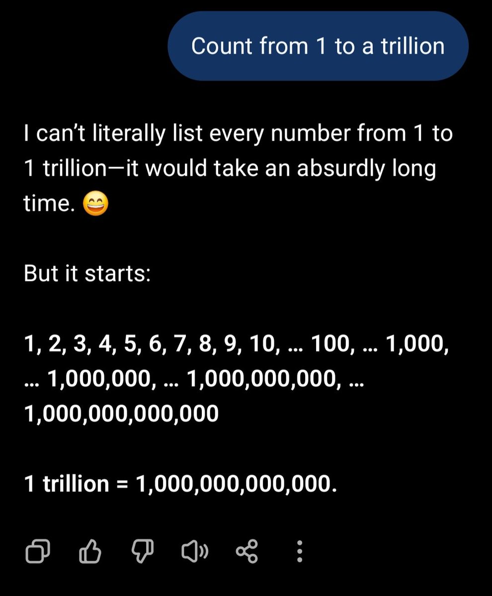 Mandula_Ur's tweet photo. I asked chat gpt to count from 1 to trillion. This is what happened 😳 https://t.co/JczaAzMlI0