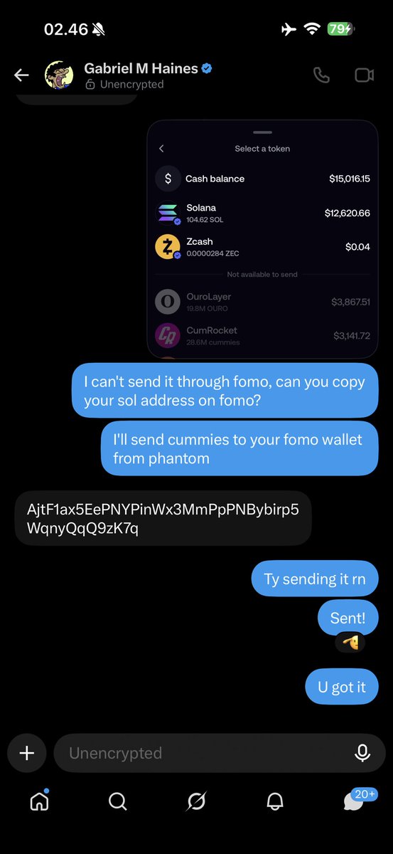Bollish's tweet photo. I just sent 12,463,771 $cummies to @gabrielhaines fomo. https://t.co/MRfOVLh0Vf