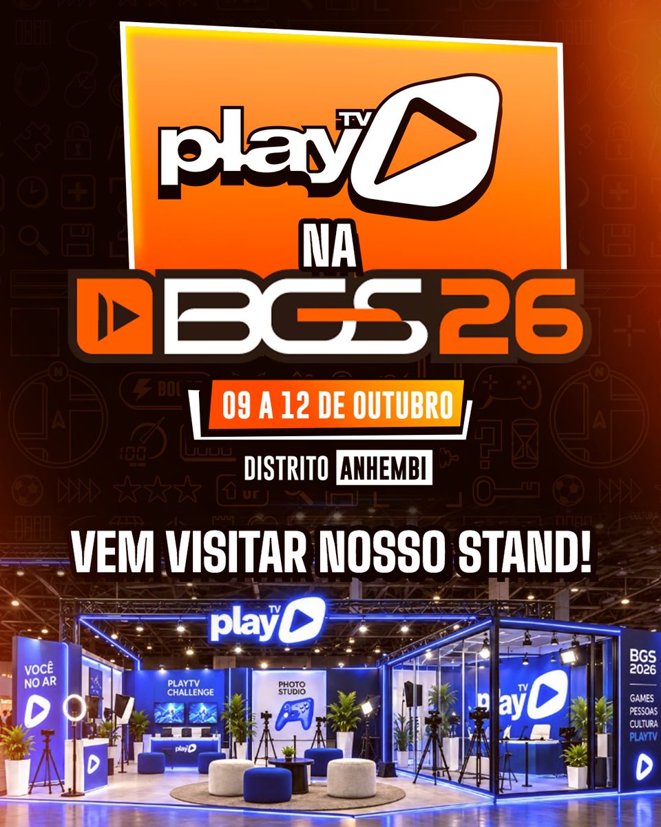 playtv's tweet photo. VEM VISITAR O STAND DA PLAYTV NA BGS 2026! 🔥

De 9 a 12 de outubro, estaremos no Distrito Anhembi com um espaço cheio de ativações, convidados, gravações e muita coisa acontecendo durante o evento.

Então já sabe: passou pela BGS? Passa no stand da PlayTV!

Estamos esperando vocês para viver essa experiência com a gente. 🕹️

ONDE TUDO É GAME!

#BGS2026 #BGS #PlayTV #Games #BGSTalks