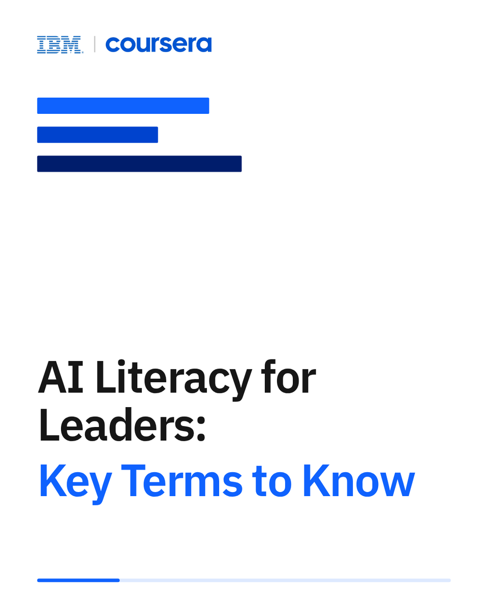 CognitiveClass's tweet photo. Before you can lead AI, you need to understand it in business terms.

That means identifying real opportunities and evaluating where AI can create measurable value. IBM’s Lead AI Transformation Certificate Course will help you build the AI literacy every modern leader needs. You’ll learn what today’s AI can and cannot do, including generative AI and agentic systems that can plan and take action on their own.

Here are a few key terms to know as you build your core AI literacy:
- Generative AI
- Predict versus generate
- Agentic AI

Want to learn more about how to build your AI leadership strategy?
🔗 Enrol now: https://t.co/F0vF6TU9FH

#AI #AILeaders #IBMCourse #Coursera #AILiteracy #AICourse