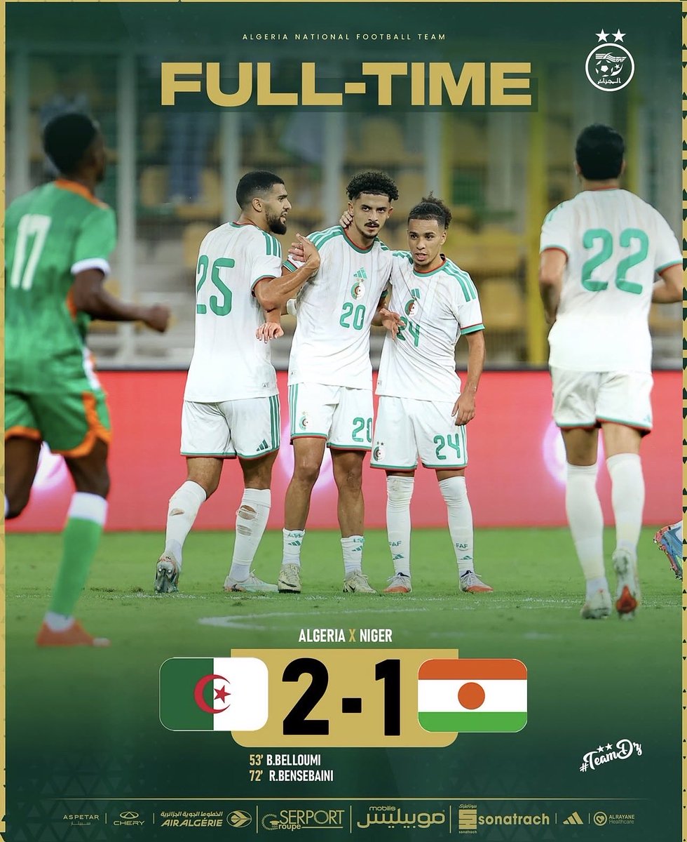 AlgerFootdz's tweet photo. 🇩🇿 Algérie 2️⃣-1️⃣ Niger 🇳🇪

Hamdani a du travail. 🇩🇿👀

#TeamDZ #Algerie #LesVerts https://t.co/PMI5PqUziz