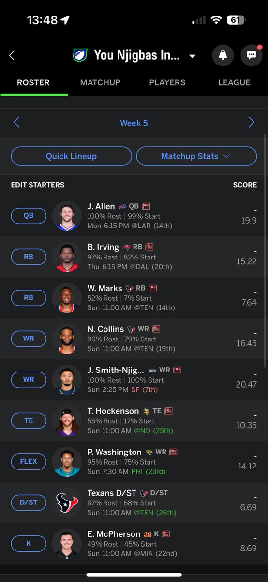 CJ2K444's tweet photo. @SleeperNFL Need a lot of help at RB. My receivers carrying me right now. https://t.co/NrLyS1dBie