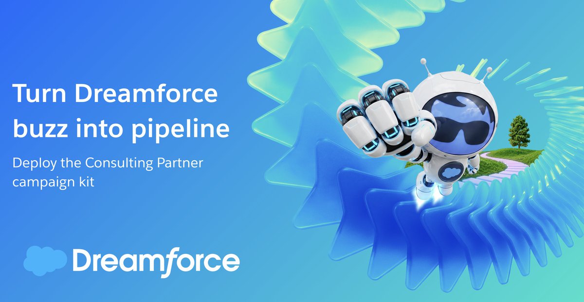 partnerforce's tweet photo. ⌛ Dreamforce is done. The selling window is now.

The Dreamforce 2026 Kit for SIs is live — messaging on AIforce + Agentforce's job-ready agents, ready to personalize with AI prompts. We did the work so you can focus on the close.

Get it → https://t.co/NvfyHeCIa8 https://t.co/y3FBavM1O4