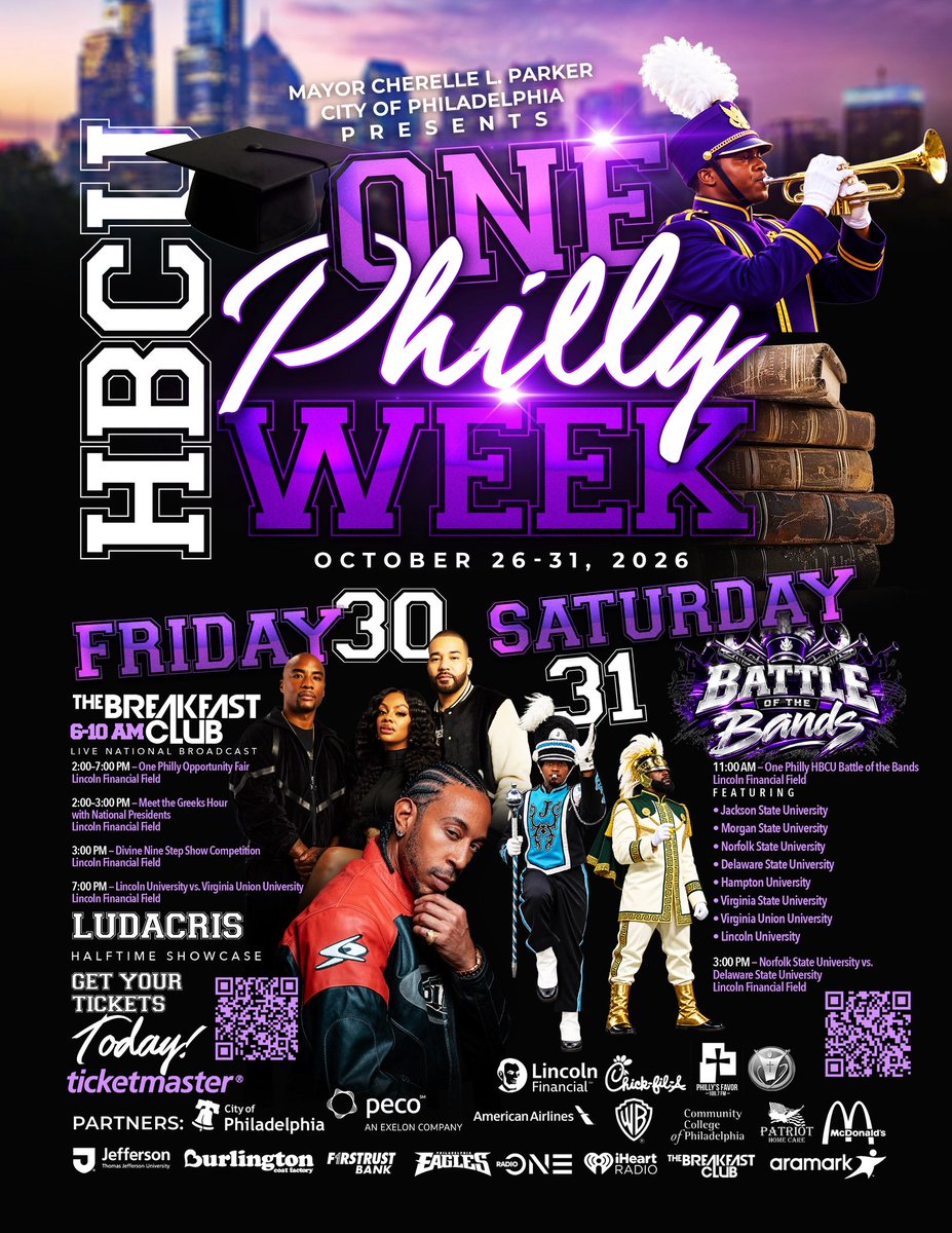 PhiladelphiaGov's tweet photo. Tell them Luda! 🗣️

@Ludacris will be performing at halftime for Game 1 of @phillymayor’s One Philly HBCU Classic on Friday, 10/30 between @LincolnUofPA and @VAUnion1865.

🎙️The @breakfastclubam will also be broadcasting live that morning!

🎫  https://t.co/fWTI8FT2GZ https://t.co/LeBEdLn3gc