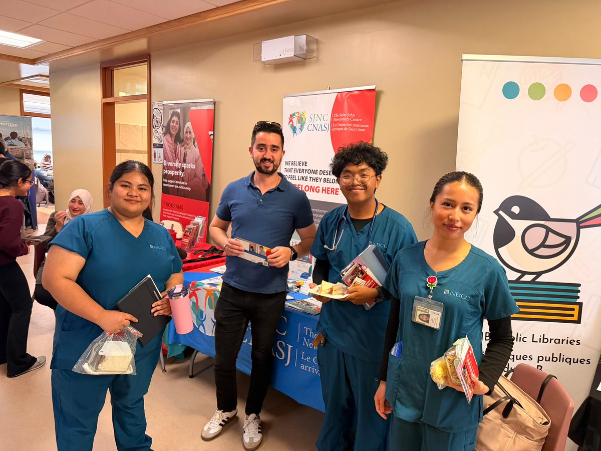 SJNewcomersCntr's tweet photo. 💙 Great afternoon at the NBCC Allied Health Education Center Community Wellness Fair! We enjoyed connecting with students and organizations and learning about local wellness resources. Thanks, NBCC AHEC! 🤝✨ #CommunityWellness #NBCC #AHEC #SaintJohnNB https://t.co/ArocETaEWY