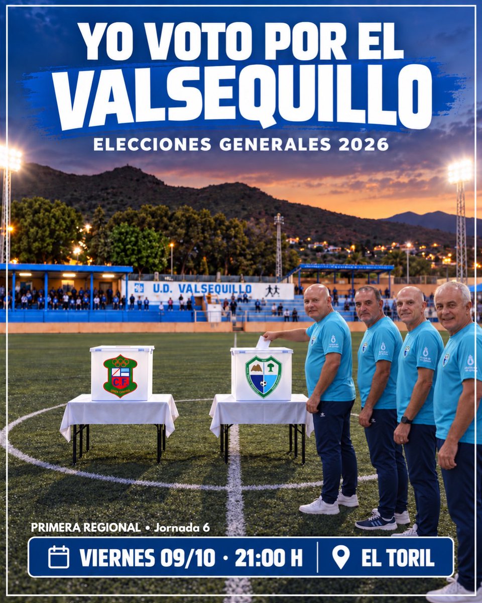 UDValsequillo's tweet photo. 𝐘𝐨 𝐯𝐨𝐭𝐨 𝐩𝐨𝐫 𝐞𝐥 𝐕𝐚𝐥𝐬𝐞𝐪𝐮𝐢𝐥𝐥𝐨 🗳️
Este viernes, nuestro Regional busca tu voto… y los tres puntos. ¡Vamos, Valsequillo! 💙
🗓️ Viernes 9 de octubre
🕘 21:00 h
📍 El Toril
#vamosvalsequillo⚽️💙
#súbetealtren🚂 https://t.co/YYCfuvUYlR