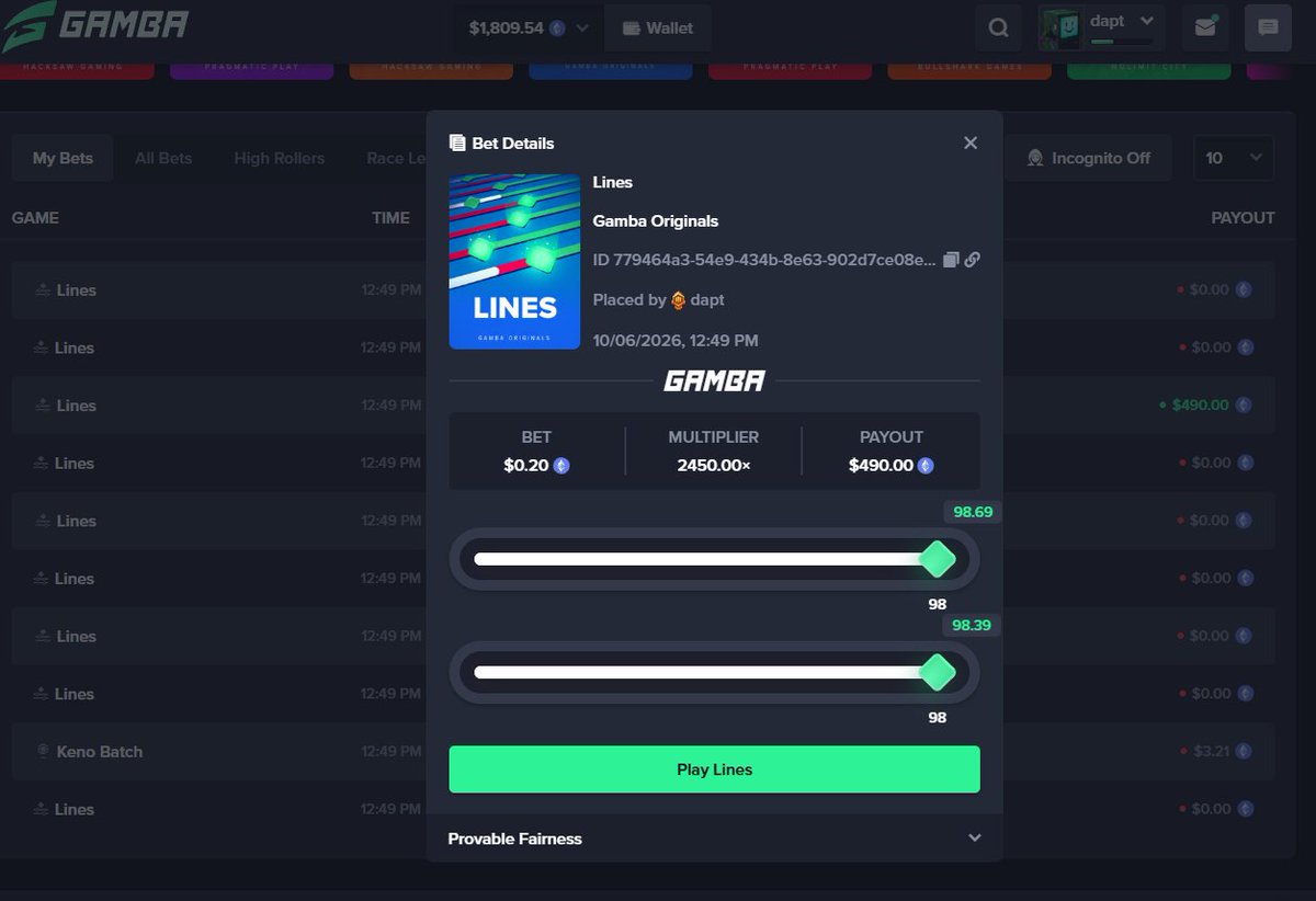 dapt_official's tweet photo. Holy fuck @gamba is turned on right now you weren't lying @RealStellbets 

Literally like 50 nonces in lmaoooo why was i doing pussy bets 😂

Drop Gamba usernames LFGGGGG! Code Dapt users get 2x tip! $2,500 Bi-Weekly LB ends in 10 days!
#linesgod #thatsoundswrong https://t.co/XDUAdjCiC4