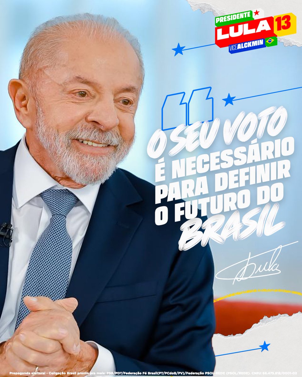 LulaOficial's tweet photo. Faltam 19 dias para ganharmos as eleições. Estamos prontos para entrar em campo e ganhar o tetra! 

Eu estou com energias renovadas e tenho certeza que vocês também!

Vamos, juntos, ganhar essas eleições. ⭐️ https://t.co/sOhPontRQN