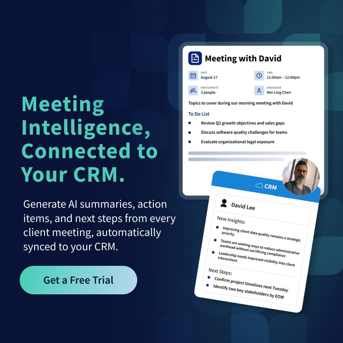 rivaengine's tweet photo. 🧩 Still piecing together meeting notes after every call?

Riva’s Meeting Intelligence solution automatically generates summaries, action items, and next steps, syncing it all directly into your CRM.

Request a Free Trial:
https://t.co/Vvis5hdeio

#CRM #AI #MeetingIntelligence https://t.co/TQutcZzcHl