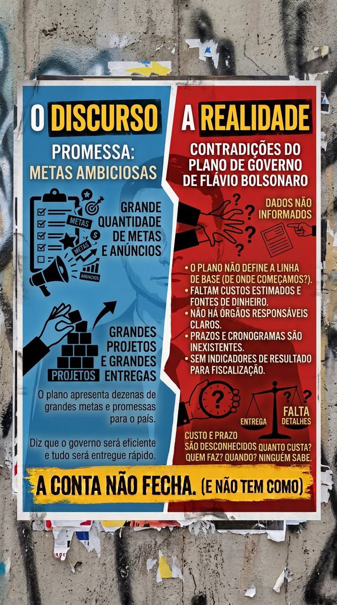 MDDConecta's tweet photo. Metas Ambiciosas × Falta de Planejamento Operacional

Promessa: grandes anúncios e metas arrojadas para o país mas…

A grande maioria das propostas não apresenta valor de custo, fonte de recursos, órgãos responsáveis, prazos nem indicadores para que a sociedade possa fiscalizar. https://t.co/PZrDyneuEP