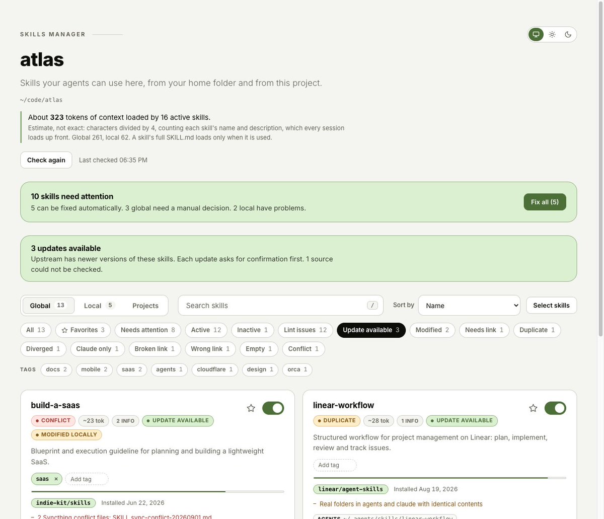 hfps_dev's tweet photo. You probably have a lot of skills, like me.

But after some time, they become a mess.

You don't know what lives where.
You don't know which ones are outdated.
And managing all of them turns into a nightmare.

So I built skm, a skills manager.

https://t.co/gXx4GqzWgJ https://t.co/yEBSmiIEbu