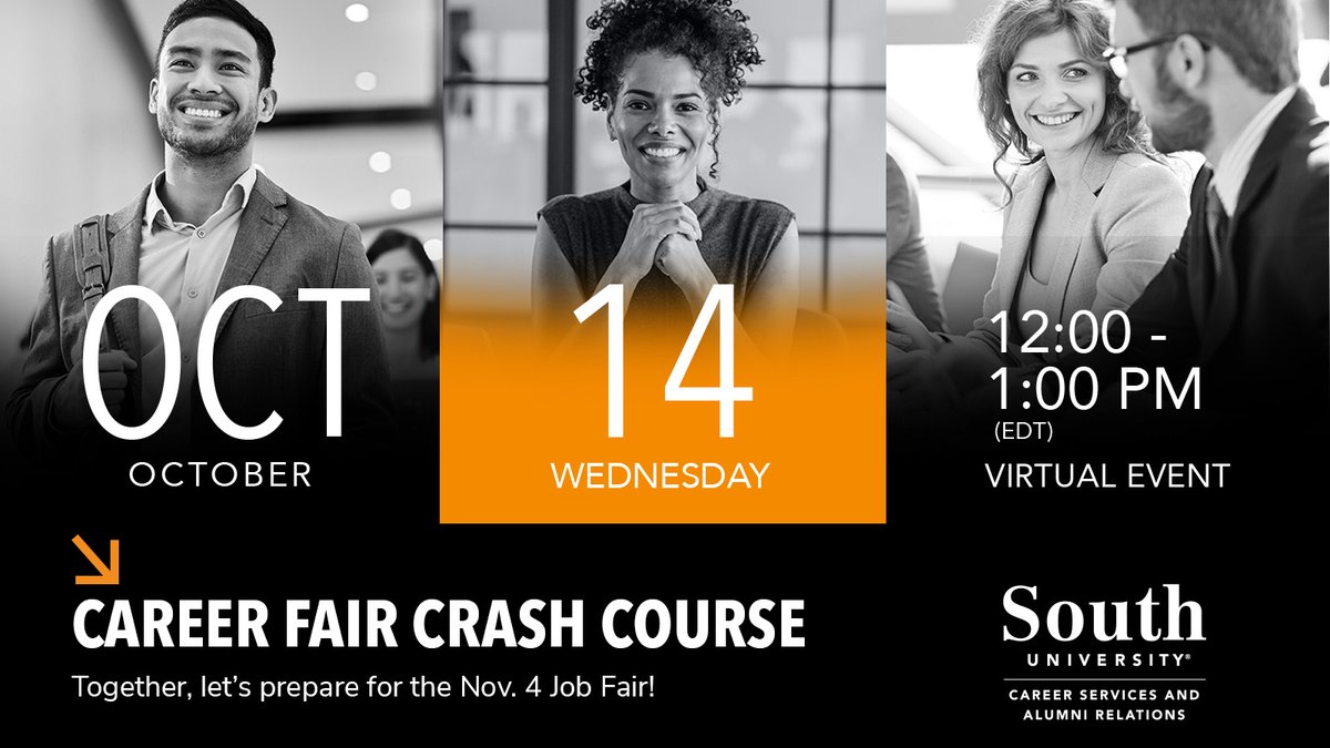 SouthU's tweet photo. ✨ Prepare to stand out and shine on October 14th! 🧑‍💻

Stand out and shine at South University’s Virtual Career Fair on November 4th, but we must prep first!

🔸 RSVP Prep Crash Course Oct 14: https://t.co/Bt08QuOClI

🔹 RSVP Virtual Career Fair Nov 4: https://t.co/8XOsme1aZ1 https://t.co/At3hUYUlA9