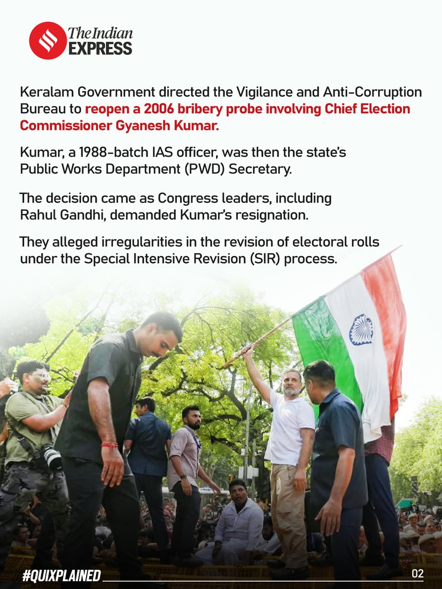 IndianExpress's tweet photo. At a time when CEC Gyanesh Kumar is under fire over the SIR process, the Keralam government has reopened an earlier graft case that was followed by his resignation as PWD Secretary.

Read: https://t.co/TtRLytJ5ax https://t.co/kBkpelLLdw