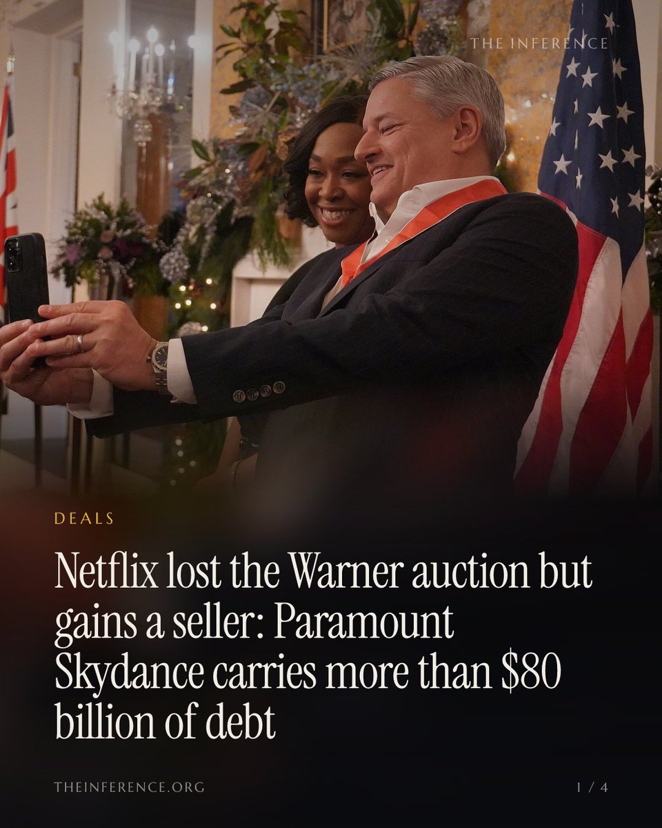 inference_org's tweet photo. Paramount Skydance closed the Warner takeover carrying more than $80 billion of debt. Netflix lost the auction, but a rival that needs cash is also a seller. Its licensing pipeline runs straight to Netflix's 325 million subscribers.

https://t.co/ASfAdZCoJA https://t.co/pUNknmqkOp