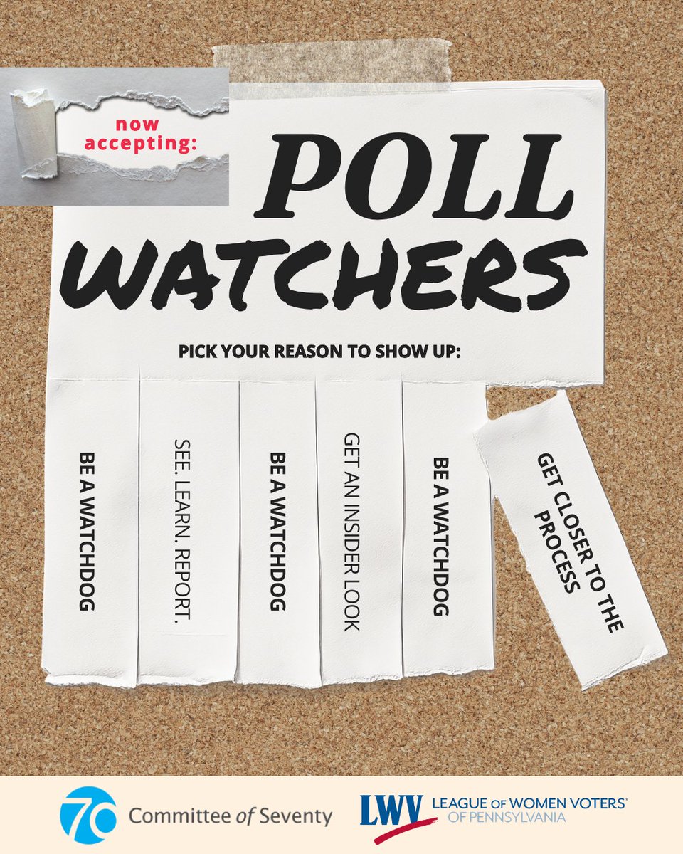 Committeeof70's tweet photo. Consider this your sign to take a tab and become a poll watcher!

BE A WATCHDOG and help ensure polling places follow the rules on Election Day at the polls!

Sign up for a training here: https://t.co/RhHXbtK1fc https://t.co/3L53kpD5xA