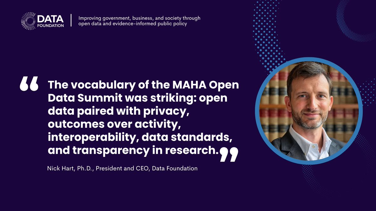 data_foundation's tweet photo. Last week, Data Foundation President and CEO @NickRHart attended the MAHA Institute's Open Data Summit. He observes in a new blog post that in today’s hyperpoliticized climate, many of the ideas shared during the data summit were refreshingly cross-partisan. 

🔗 Read more of his takeaways from the data summit: https://t.co/ah2ApaTgFX