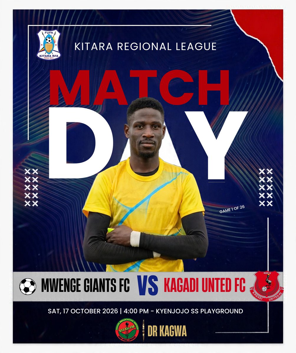Chosensports433's tweet photo. π
FIXTURE ALERT | MATCH DAY 1
We start our 2026/27 Kitara Regional League campaign AWAY from home!
π MWENGE GIANTS FC vs KAGADI UNITED FC
ποΈ 17/10/2026 | β° 4:00 PM
ποΈ KYENJOJO SS P/G
The journey to glory begins on the road.
#MwengeGiantsVsKagadiUnited #KitaraRFA #Kagadi https://t.co/AZSM4g2O6i