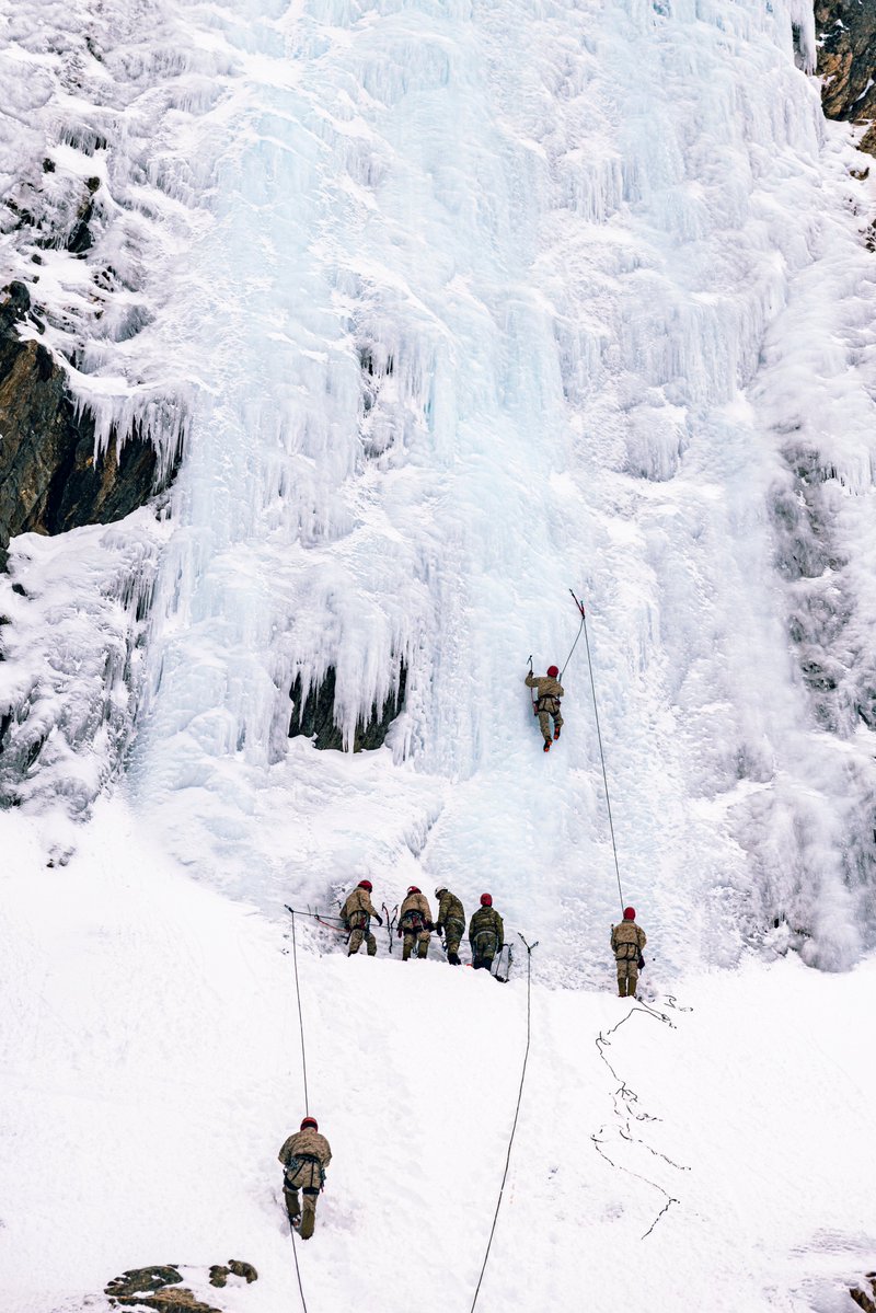 Southcom's tweet photo. U.S. Marines and Argentine Marines scale an ice wall high above Ushuaia, Argentina:
U.S. Marines from the Marine Corps Mountain Warfare Training Center joined forces with Argentine Marines from Batallón de Infantería de Marina N° 4 to conquer a sheer ice wall during cold-weather tactical training on Sept. 13, 2026. By mastering vertical ice-climbing and mountain mobility in some of the harshest alpine environments on earth, our forces remain agile, ready, and lethal in any terrain.

@USMC @MARFORSOUTH @Armada_Arg @EmbajadaEEUUarg