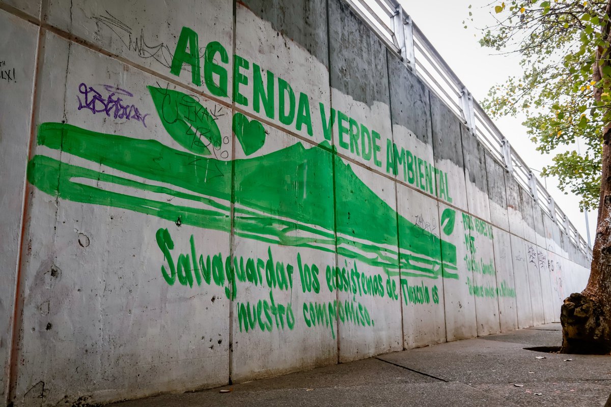 plataforma3mx's tweet photo. 🎨🏔️ A dos semanas de su creación, una intervención ambiental en un puente de Tlaxcala capital ya presenta grafitis. La obra representa al Matlalcueyetl y fue realizada por colectivos ambientalistas. https://t.co/HRkAX29oCY