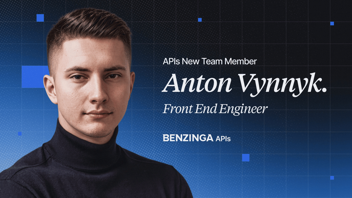 BenzingaAPIs's tweet photo. Our APIs team is growing!

We're excited to welcome Anton Vynnyk to the Benzinga APIs team as our new Front End Engineer.

We can't wait to see what he builds next. https://t.co/jLdQm5wemi