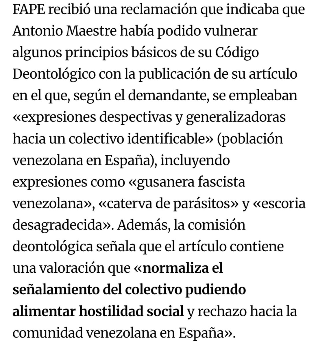 bolivardrag's tweet photo. Por cierto el artículo xenofóbico de @AntonioMaestre que nos llamó así sigue en pie sin disculpa o consecuencia alguna, a pesar que la asociación de prensa de madrid y la federación de asociaciones de periodistas de españa dicen que violó códigos deontológicos https://t.co/aFyokqeBqg