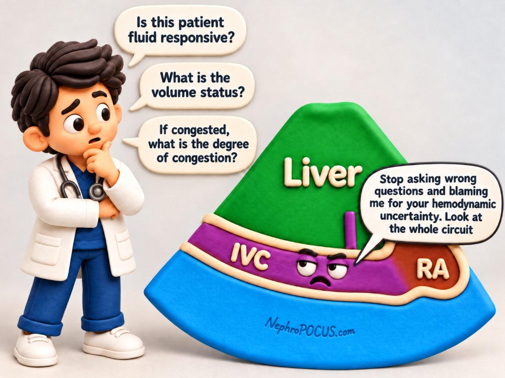 NephroP's tweet photo. #Nephpearls
IVC #POCUS is not the universal answer to every hemodynamic question. Stop interrogating the poor IVC with questions it was never meant to answer, at the bedside or in research. ๐ตโ๐ซ
And especially in research: โthe other parameters are technically difficultโ is not a scientific justification for studying the IVC in isolation. In other words, not being inclined to learn #echofirst and more eager to get a paper out doesnโt make the one parameter you know capable of answering every question. Thatโs convenience, not physiologyโผ๏ธ
And remember: POCUS is a skill that enhances clinical judgment, not a substitute for๐ง