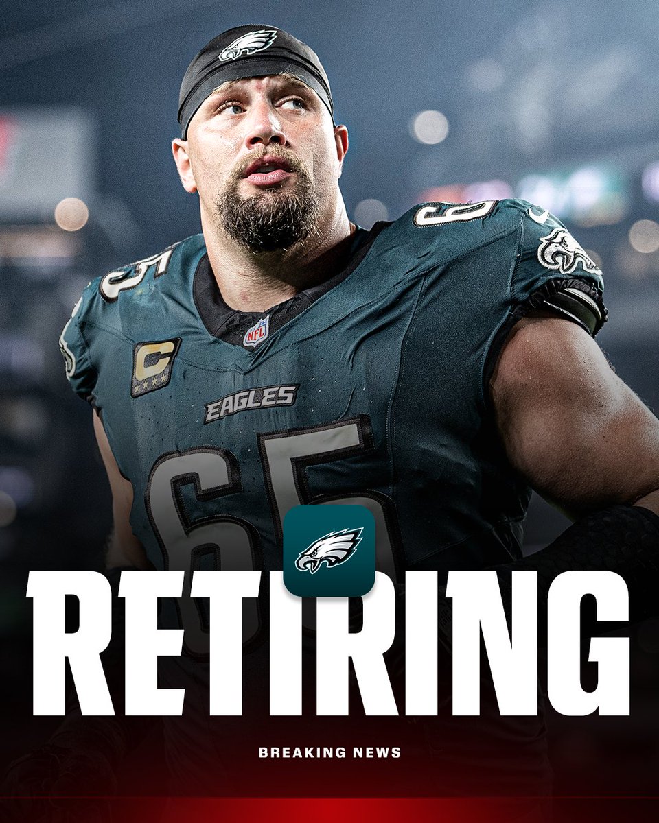 espn's tweet photo. Breaking: Eagles OT Lane Johnson announced his retirement from the NFL after 14 seasons.

The six-time Pro Bowler and two-time Super Bowl champion spent his entire career in Philadelphia. https://t.co/UtVWdt7mJ1