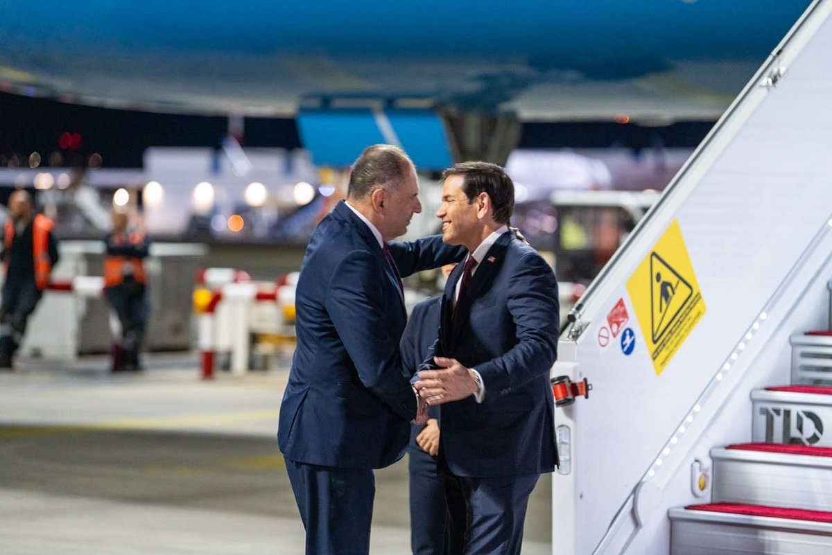 USAmbassadorGR's tweet photo. Welcome to Athens, @SecRubio! 🇺🇸🇬🇷 
It is an honor to welcome Secretary of State Marco Rubio to Greece as he leads the U.S. delegation for the Sixth U.S.-Greece Strategic Dialogue. His visit underscores the strength of our alliance and our shared commitment to advancing @POTUS’s priorities, including defense cooperation, trade and investment, and energy cooperation. 
The U.S.-Greece partnership has never been stronger, and together we are building an even more secure and prosperous future for both our nations and the region.
