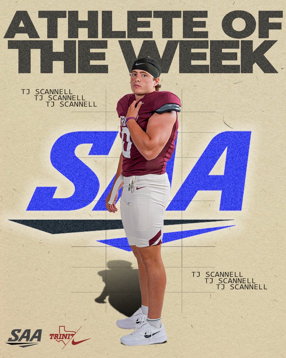 TUFootballTX's tweet photo. Congratulations to TJ Scannell &amp; Judson Crockett on their SAA &amp; D3 Football team of the week honors! 

#BeTheStandard #TigerPride https://t.co/gWerc2tgP9