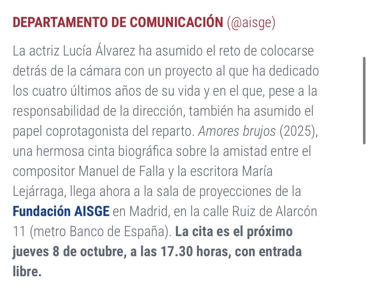 Lucia_Alvarez_'s tweet photo. ¡Feliz día del cine español!

Nosotr@s lo vamos a celebrar en @aisge con #amoresbrujoslapelicula 

Un pase, sin duda, de los más especiales. Con compañer@s y con quienes defienden cada día nuestros derechos de imagen. 

#diadelcineespañol #aisge https://t.co/PgEnRvvMXY
