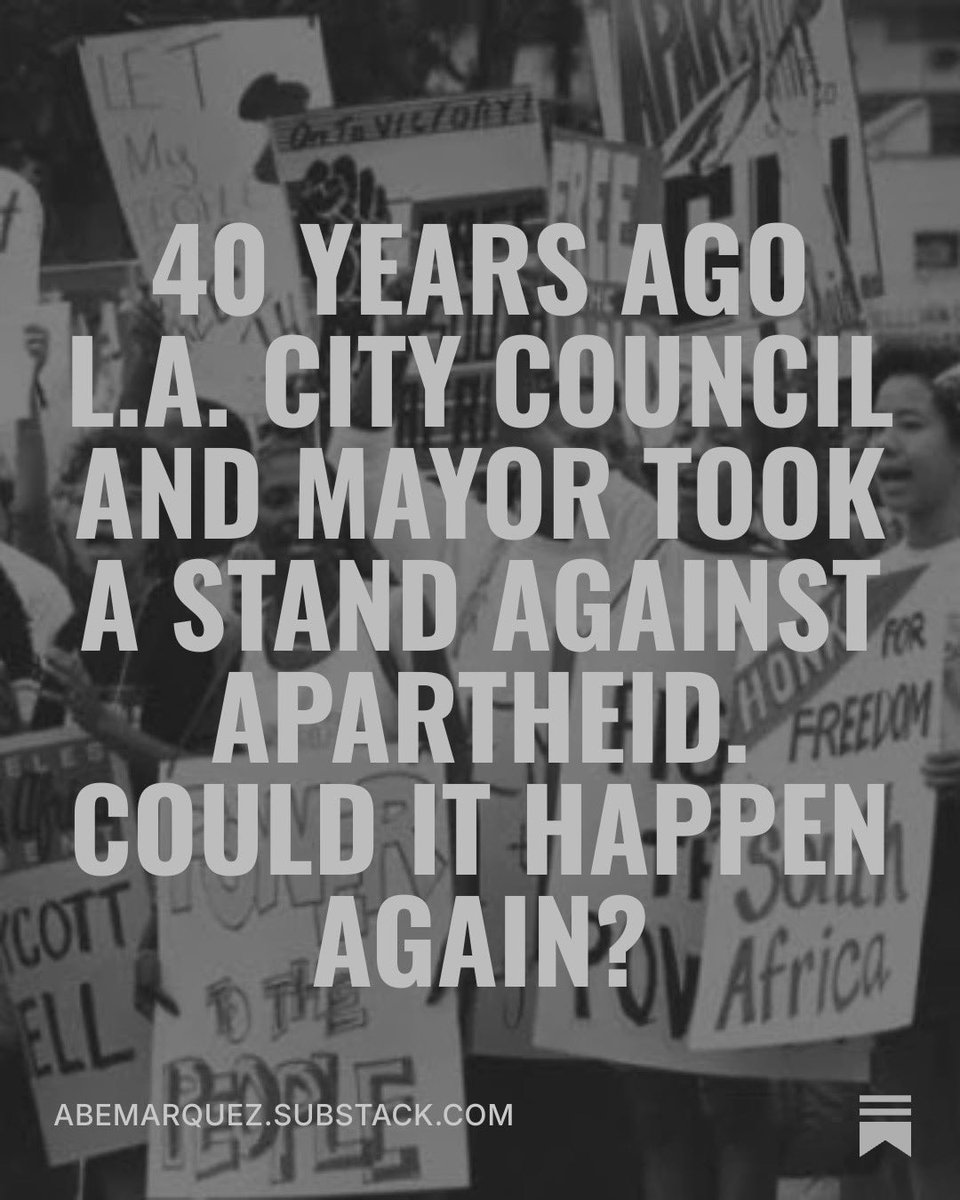 abemarquez3's tweet photo. In the last few weeks, the two mayoral candidates, Karen Bass and Nithya Raman, have been asked about the Gaza genocide

If there is one thing L.A. history teaches us, it is that the mayor and city council can leverage their political and economic power against an apartheid country rather than give lip service in the form of statements of solidarity

my latest:
https://t.co/vo8nJr0CJS