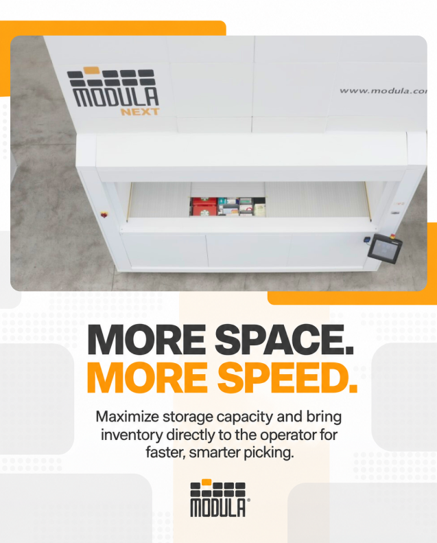 ModulaUS's tweet photo. More space. More speed. Smarter storage.

With Modula automated storage solutions, inventory is brought directly to the operator, helping reduce picking time, optimize floor space, and create a more efficient workflow.

Make every square foot work harder and keep operations moving faster.

#Modula #AutomatedStorage #WarehouseAutomation #VerticalLiftModule #SmartStorage #MaterialHandling #WarehouseEfficiency