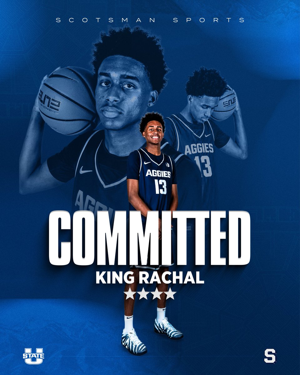 ScotsmanSports's tweet photo. 4⭐ King Rachal has committed to Utah State. The 6-foot-7 wing and No. 53 overall prospect in the 2027 class chose the Aggies after also visiting USC, Oregon and San Diego State. https://t.co/nYJuHwmOUW