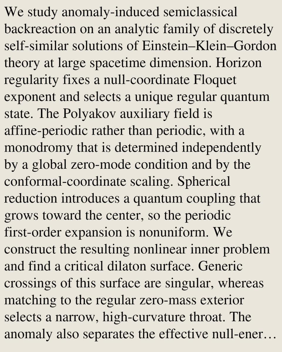 RelativityPaper's tweet photo. Polyakov backreaction in large D discretely self-similar collapse

Sheng-Hong Lai, Wen-Yu Wen
https://t.co/cSCU7bHNAw [𝚐𝚛-𝚚𝚌 𝚑𝚎𝚙-𝚝𝚑] https://t.co/r6FzJTx5QQ