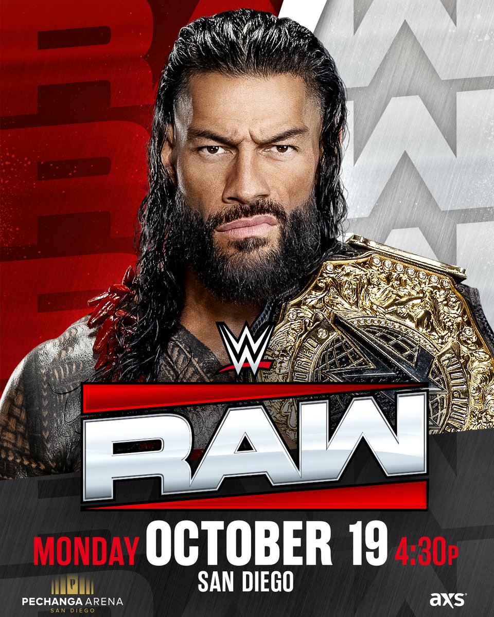 WWE's tweet photo. Just announced! World Heavyweight Champion @WWERomanReigns will be live at #WWERaw in San Diego! 👆

🎟️: https://t.co/KFyldfYypr https://t.co/XOe7YMIL9Q
