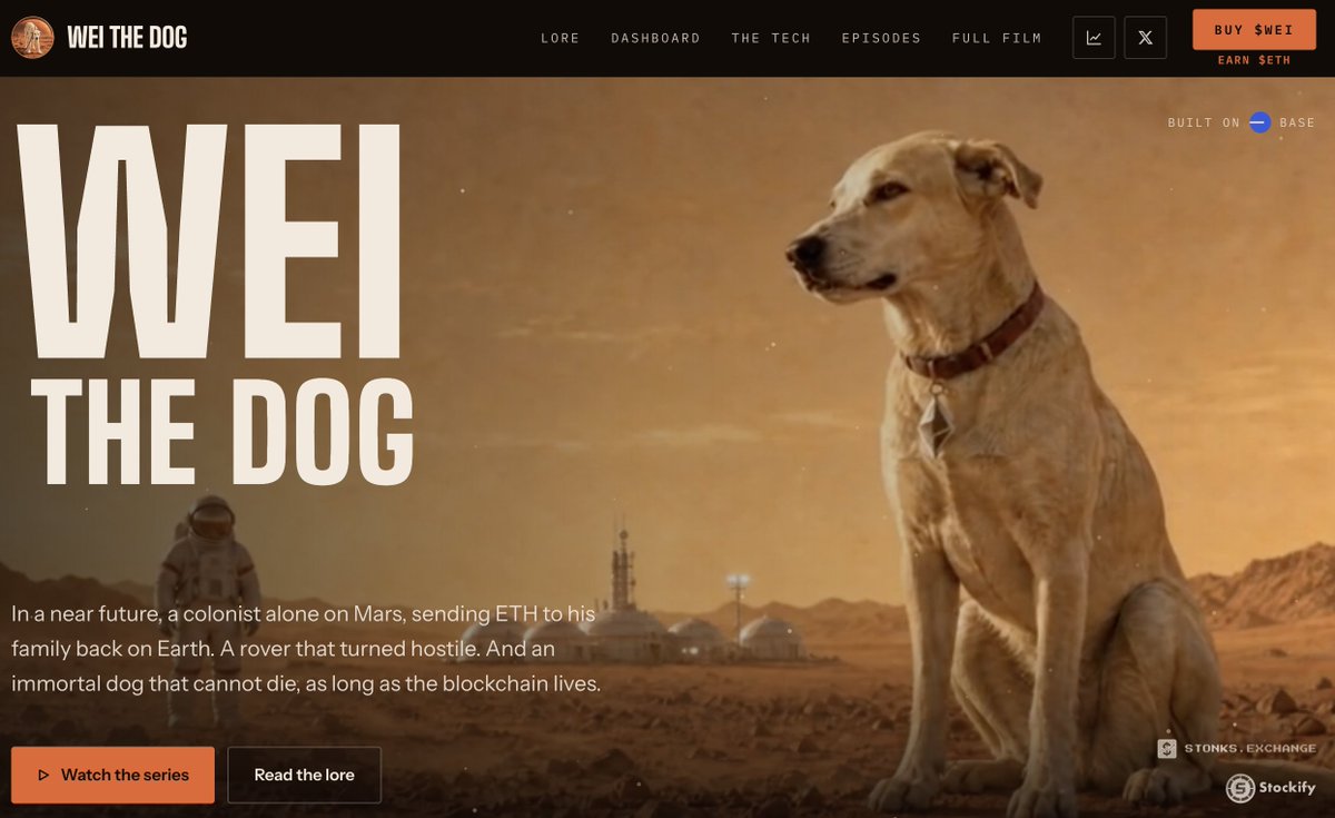 Weithedog's tweet photo. $WEI THE DOG WEBSITE IS LIVE

🎬 Watch the episodes
🎞️ Follow the full film as it comes together
📊 Track real-time stats + $ETH distributions on the dashboard

An immortal dog on Mars.
A story still being written.
Watch it unfold → https://t.co/qO1f6zmpg2 https://t.co/nkqkxMpwCM