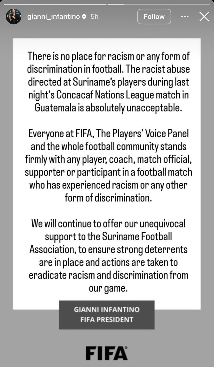 NatioFscouts's tweet photo. Official statement from the FIFA president Gianni Infantino‼️ https://t.co/NMXMss5yiI
