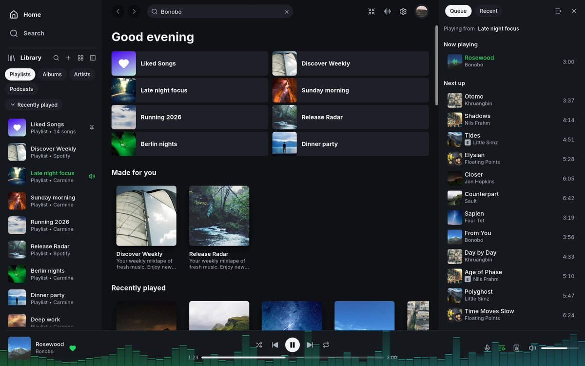 Cosmar443's tweet photo. Cada vez es más fácil que alguien monte apps pequeñas, ligeras y bien hechas.  
Ejemplo: Spotifast, open source, se vincula con tu Spotify y gasta 100-250 MB de RAM. 
https://t.co/GQTvtm7D4H https://t.co/2tBlWQNB7b