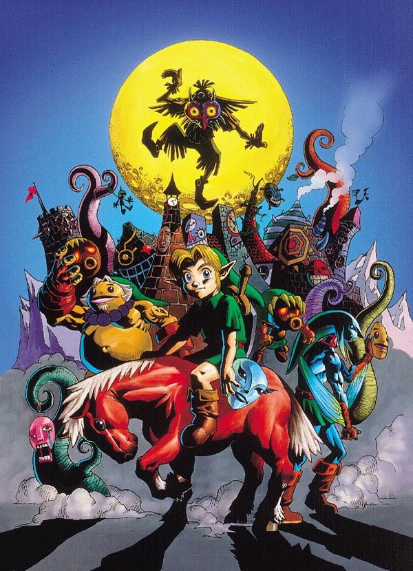 FEnut45's tweet photo. @LeviticusRott Dude, Majoras Mask is easily the spookiest game in the series after Twilight Princess and is for sure the saddest. Heck, pretty much everything you need to know about how the game feels can be garnered from the artstyle used for character and promo art. https://t.co/LFr7kCrTJ8