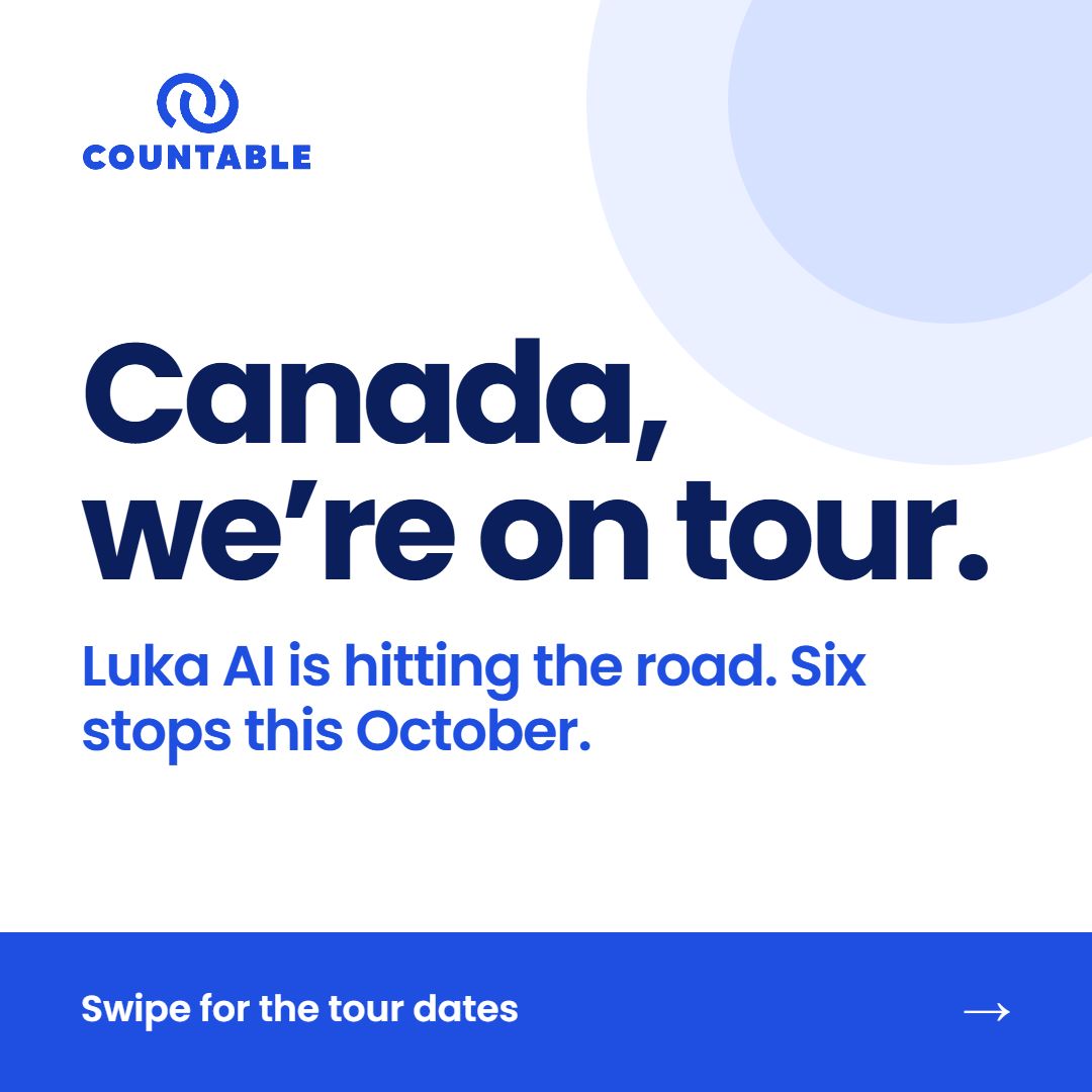 Countableco's tweet photo. Canada, we're on tour. 🚌 Luka AI hits 6 stops in October, starting tomorrow in Calgary. https://t.co/crFQGRYgf5
