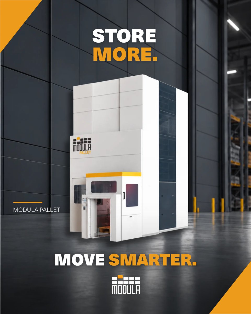 ModulaUS's tweet photo. Modula Pallet is designed to make pallet storage more efficient by maximizing vertical space and simplifying access to stored goods. A smarter approach to handling pallets means better organization, improved workflows, and more productive warehouse operations.

Make better use of every cubic foot with automated pallet storage built for modern facilities.

#Modula #ModulaPallet #PalletStorage #WarehouseAutomation #AutomatedStorage #MaterialHandling #SmartWarehouse #WarehouseEfficiency